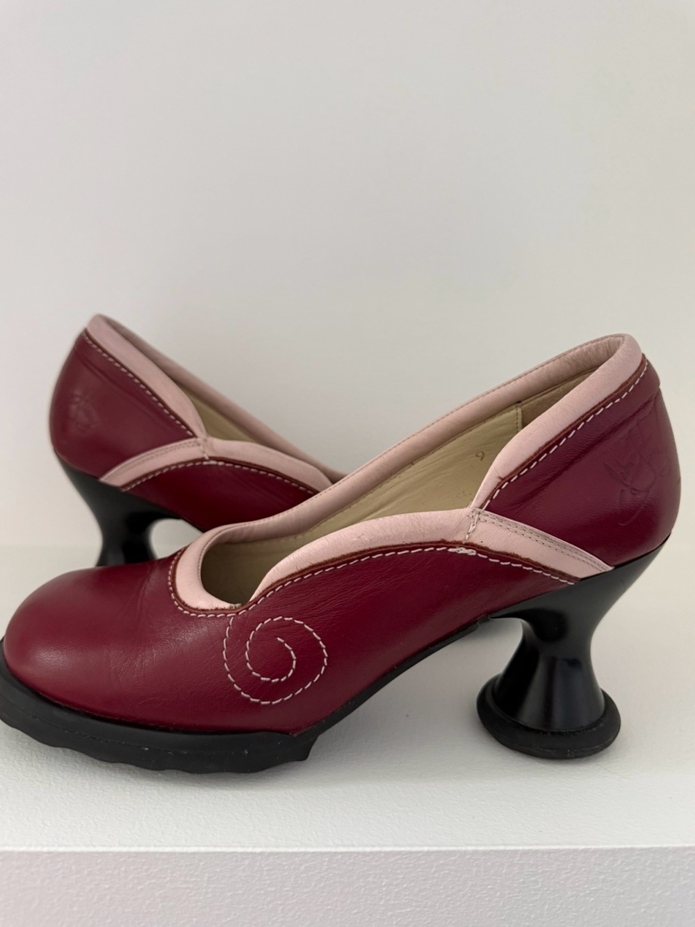 John Fluevog Burgundy and Light Pink Vintage Minis